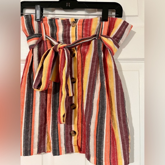 Shein Striped Button Up Mini Skirt with Tie Belt - Picture 3 of 5